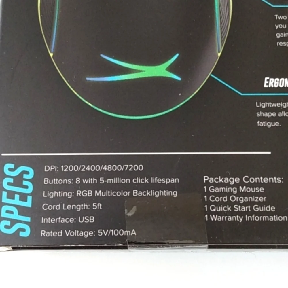 ALTEC LANSING GM300 BLACK RGB 8 BUTTON ERGONOMIC GAMING MOUSE NWT